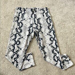 Black, blue and White Snakeskin Print Leggings Full-Length Stretchy